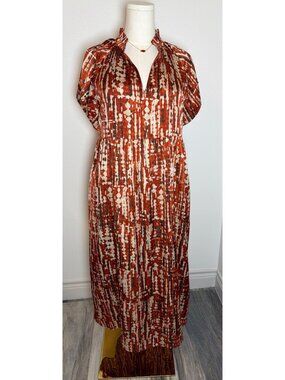 THML Rust Boho Abstract Print Maxi Dress with Pockets - Size Medium
